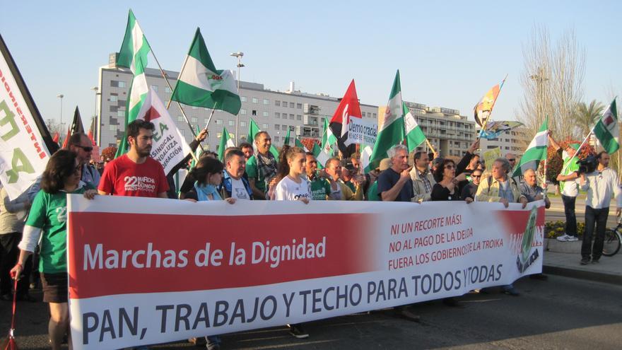 Cabecera de la manifestación de la columna de las Marchas de la Dignidad en Córdoba.