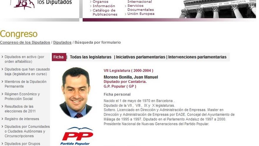 Curriculum oficial del Congreso de los Diputados de Juan Manuel Moreno Bonilla (2000-2004)
