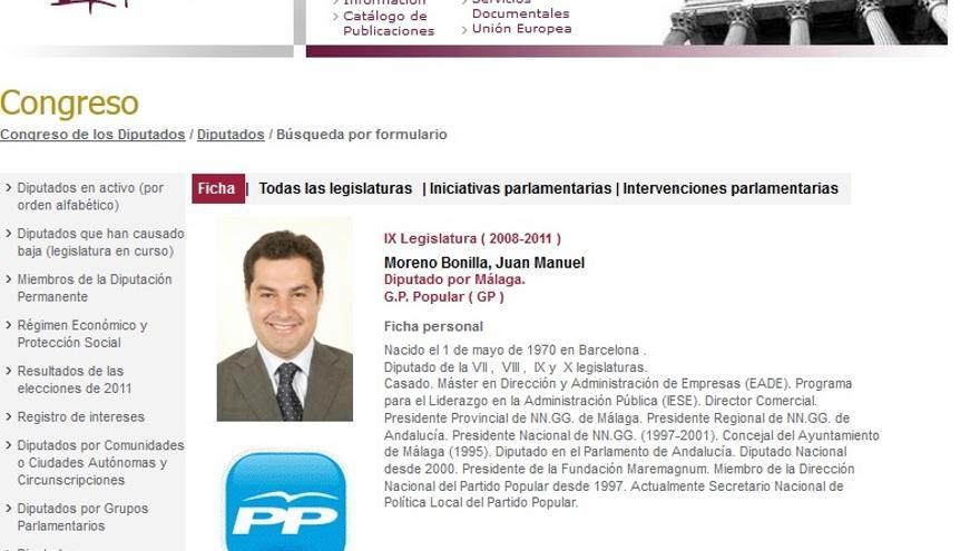 Currículum oficial del Congreso de los Diputados de Juan Manuel Moreno Bonilla (2008-2011)