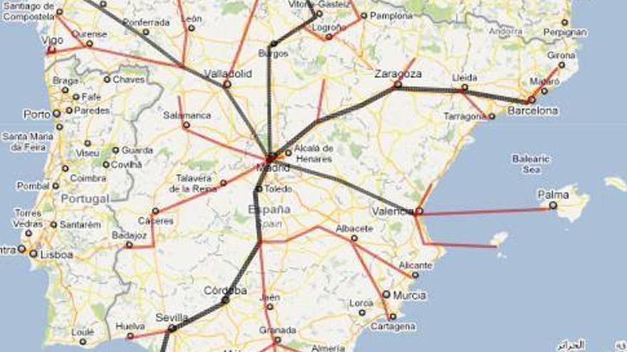 Mapa con las distintas rutas de las Marchas de la Dignidad que confluirán en Madrid el 22 de marzo.