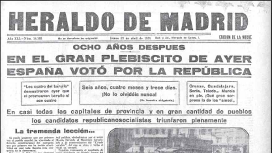 Portada de 'Heraldo de Madrid' el 13 de abril de 1931.