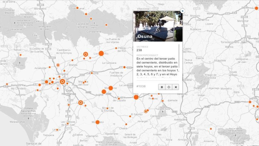 Visualización de las fosas comunes de la guerra civil en Andalucía, generadas por el proyecto "Vidas contadas"