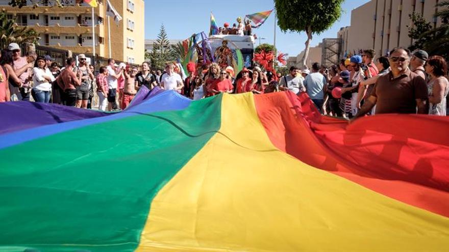 El desfile del Gay Pride durante el pasado 14 de mayo, que tuvo lugar en Maspalomas en la zona turística de playa del Inglés (Gran Canaria), en el que han participado el colectivo de Lesbianas, Gays, Transexuales y Bisexuales (LGTB) de 82 países. EFE/Ángel Medina G.