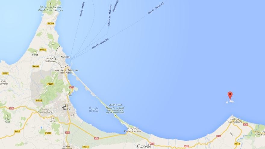 Captura de Google Maps: Islas españolas de Chafarinas.
