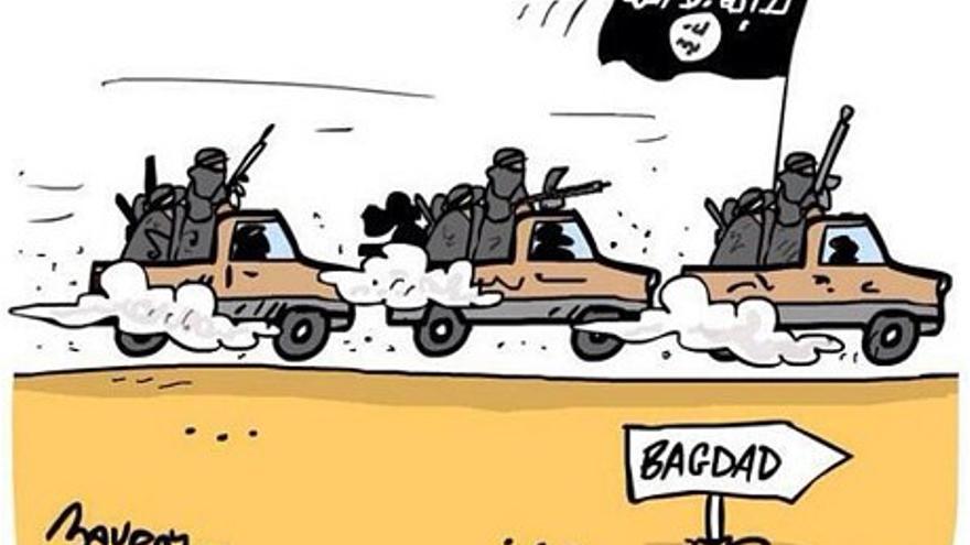 Dibujo publicado en el canal de twitter de ISIS, con el ttulo "ISIS se dirige a Bagdad". 15 junio 2014.