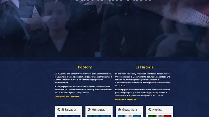 Página web de la campaña de EEUU "Conoce los hechos" lanzada contra la inmigración irregular.