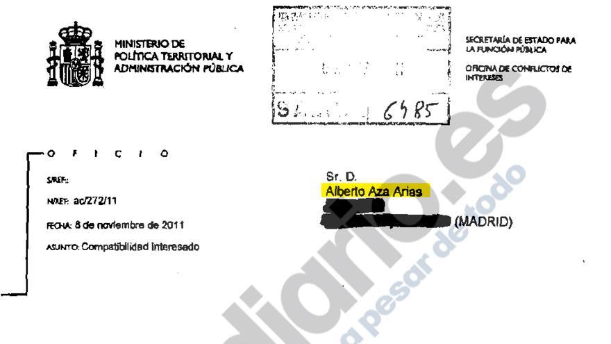 Autorización de la Oficina de Conflicto de Intereses para permitir a Alberto Aza trabajar para La Caixa y Abengoa