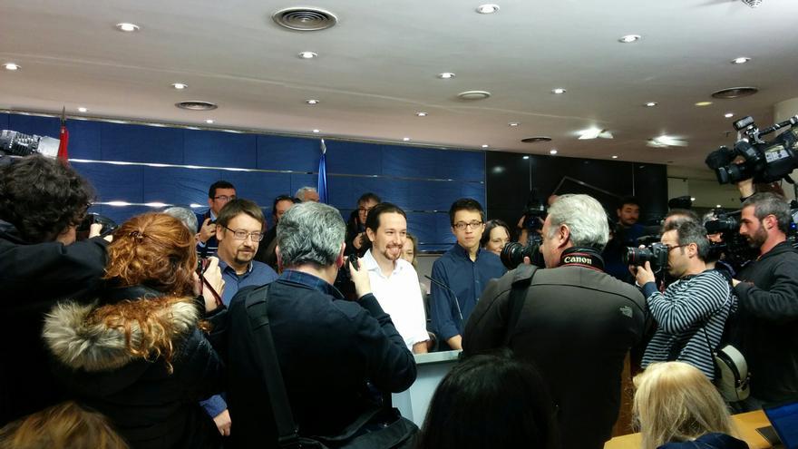 Pablo Iglesias, durante su rueda de prensa tras la reunión que ha mantenido con el rey / A.R.