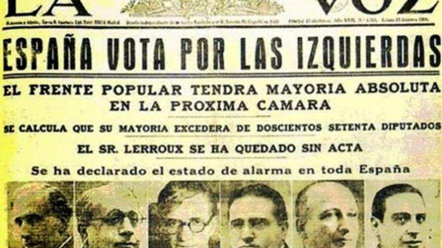 Periódico de la época, anunciando la victoria del Frente Popular