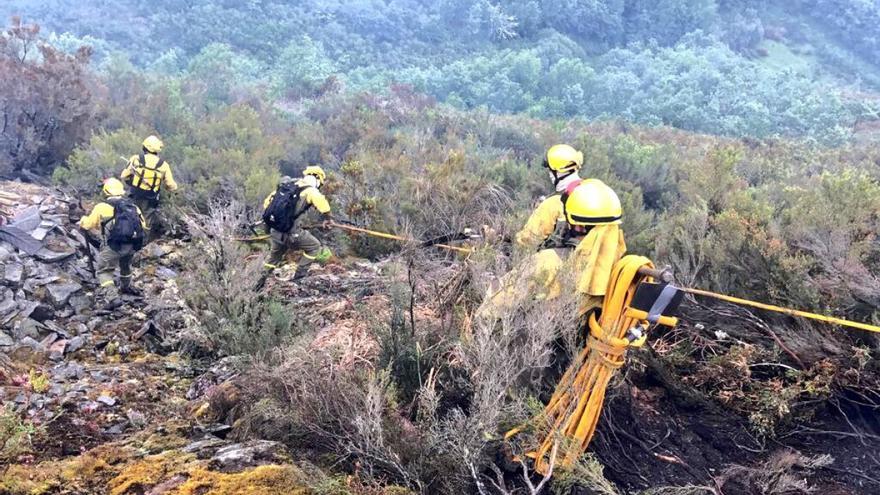 Brigadistas trabajando en un incendio forestal en Cartelle (Ourense)