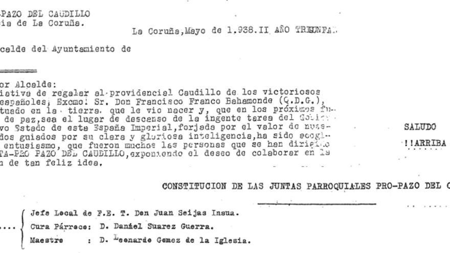 Documentación de 1938 con las órdenes para recaudar los fondos destinados a comprar el Pazo