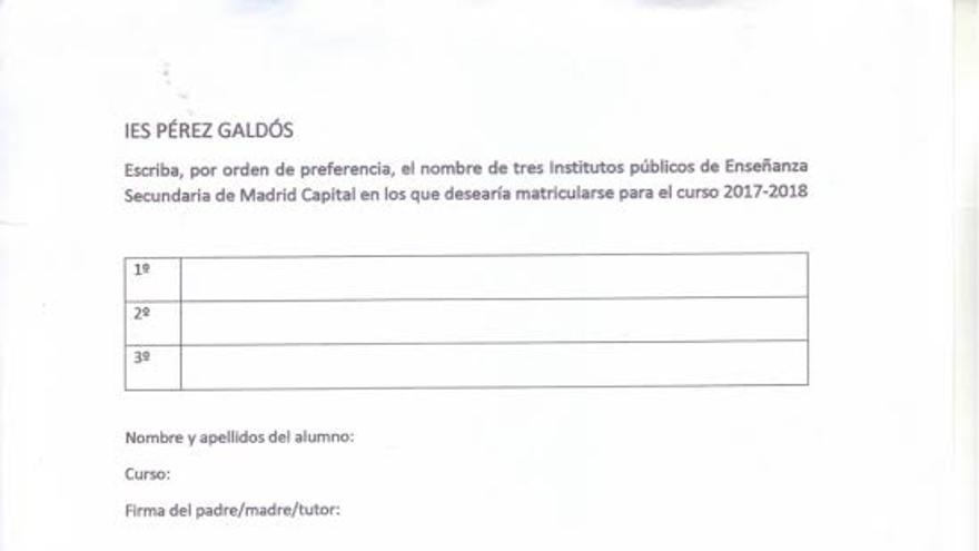 Formulario que pasó el instituto Benito Pérez Galdós a los alumnos y alumnas.