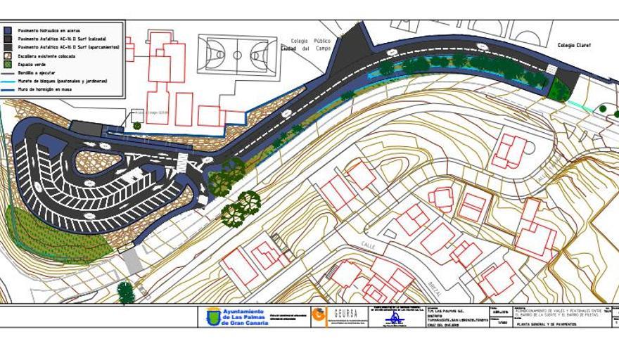 Plano del acondicionamientos de viales y peatonales entre el barrio de La Suerte y el de Piletas