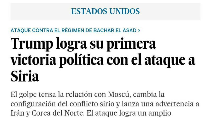 Titular de El País acerca del ataque ordenado por Donald Trump sobre Siria.