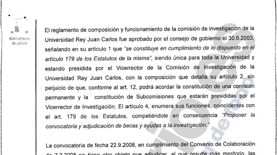 Una de las páginas de la sentencia contra la Universidad Rey Juan Carlos