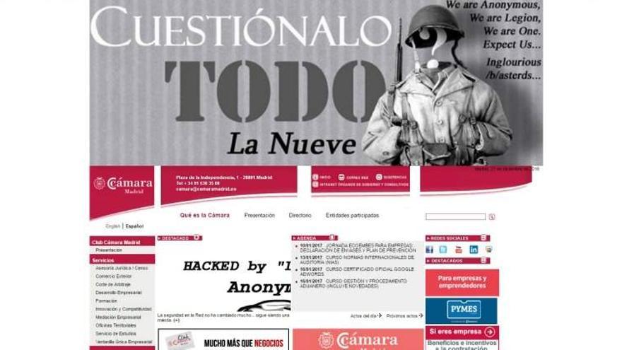 La web de la Cámara de Comercio de Madrid durante el hackeo