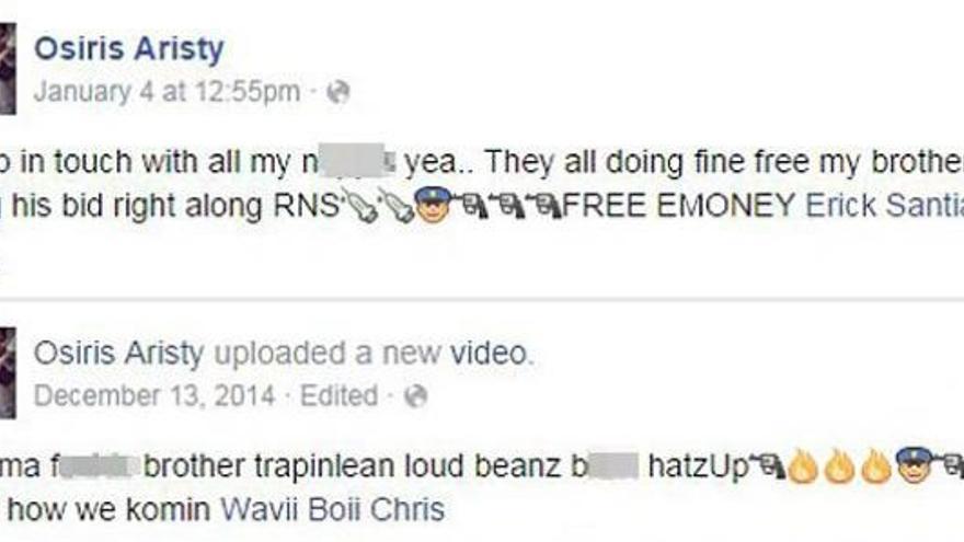 Captura de pantalla con los mensajes de Osiris Aristy en Facebook considerados como amenazas a la policía