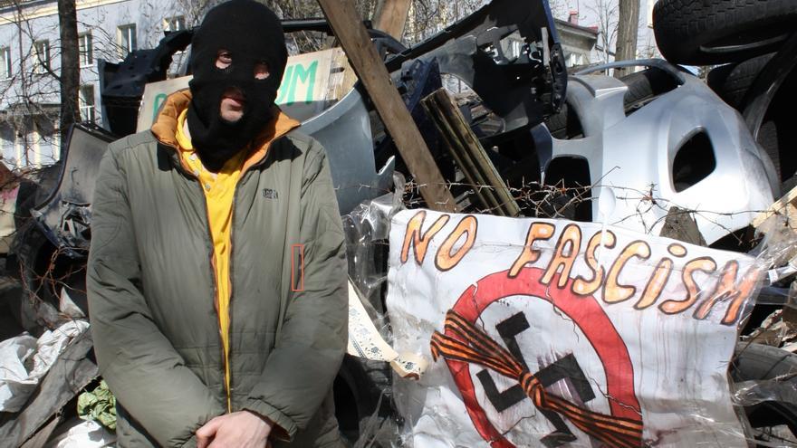 Sascha, "activista prorruso", manifestante. Donetsk / Foto: C. Negrete