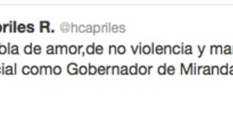 Mensaje de Capriles en Twitter