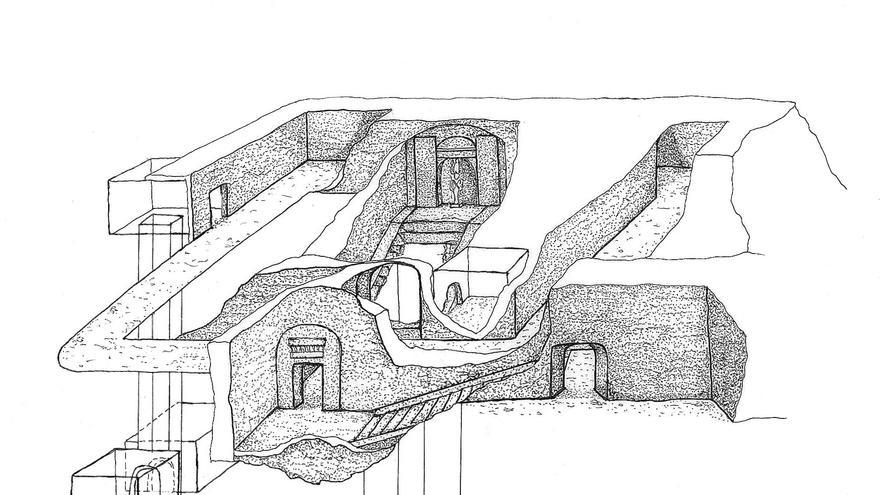 Dibujo que representa un esquema de la tumba descubierta. Imagen de Min Project/Drawing by Rafaella Carrera.