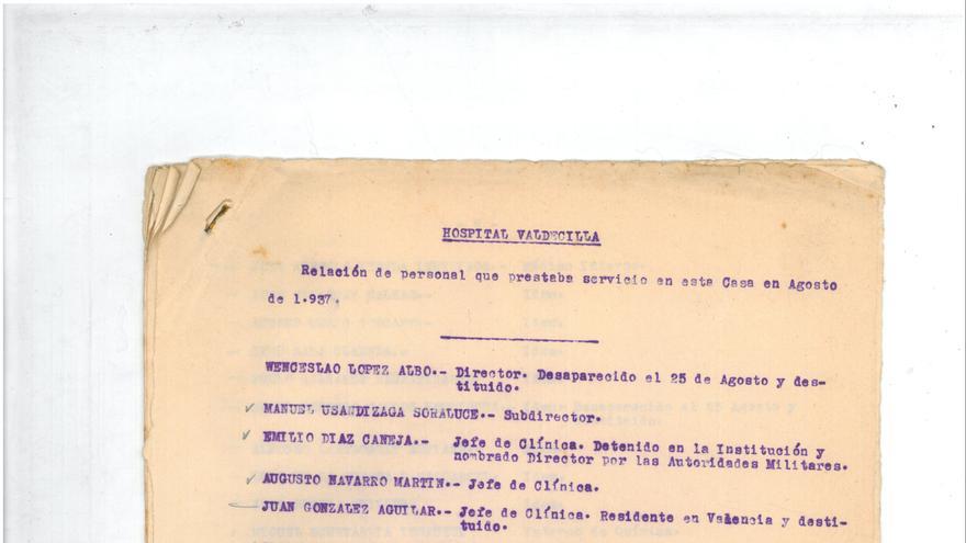 Relación del cuerpo médico de Valdecilla tras la toma de Santander en 1937. | Biblioteca Marquesa Pelayo