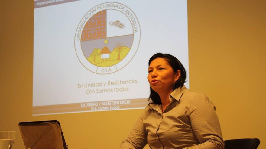 Aida Petrona, presidenta de la Asociación Indígena de Antioquía (Colombia), durante una intervención en San Sebastián.