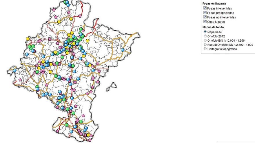Este es el mapa con las fosas identificadas en Navarra. 