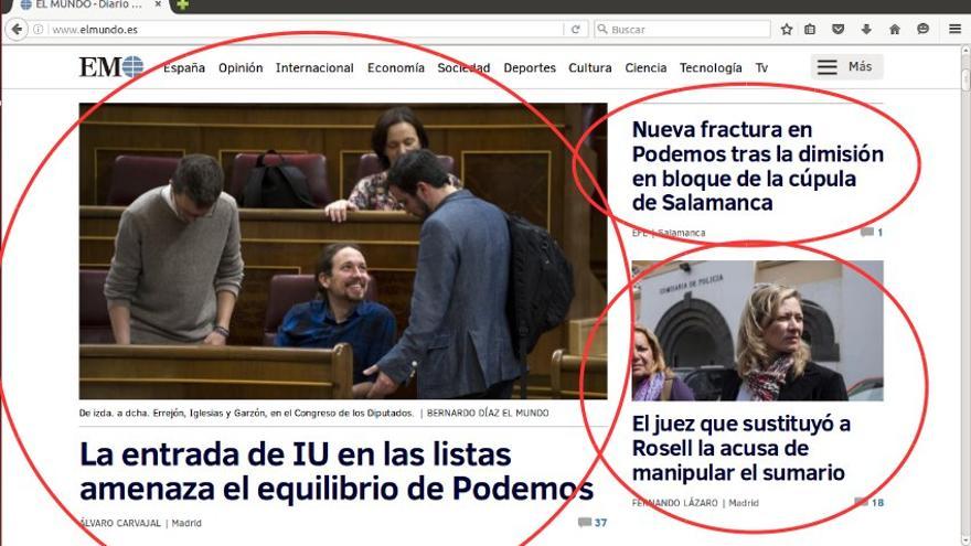 "La entrada de IU en las listas amenaza el equilibrio de Podemos", en El Mundo