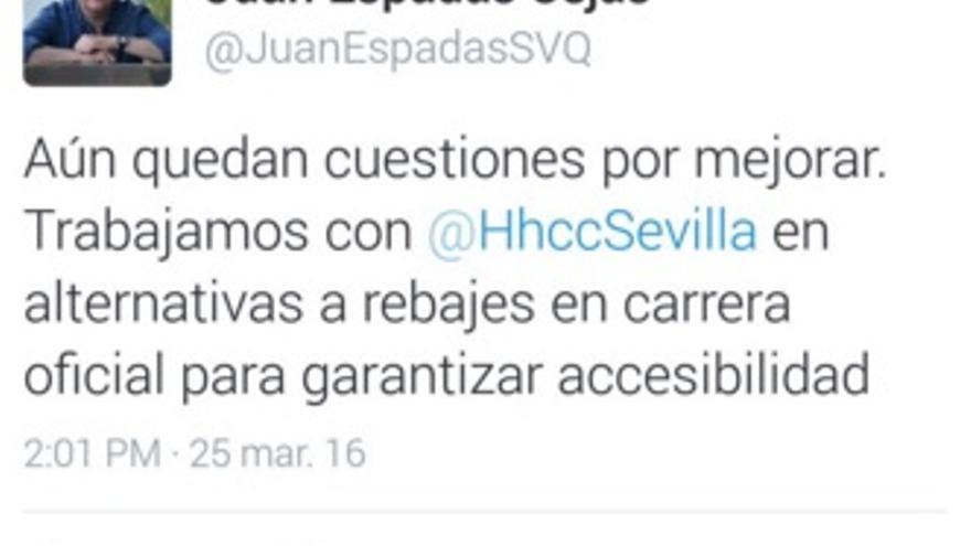 Juan Espadas respondía así en su cuenta de twitter