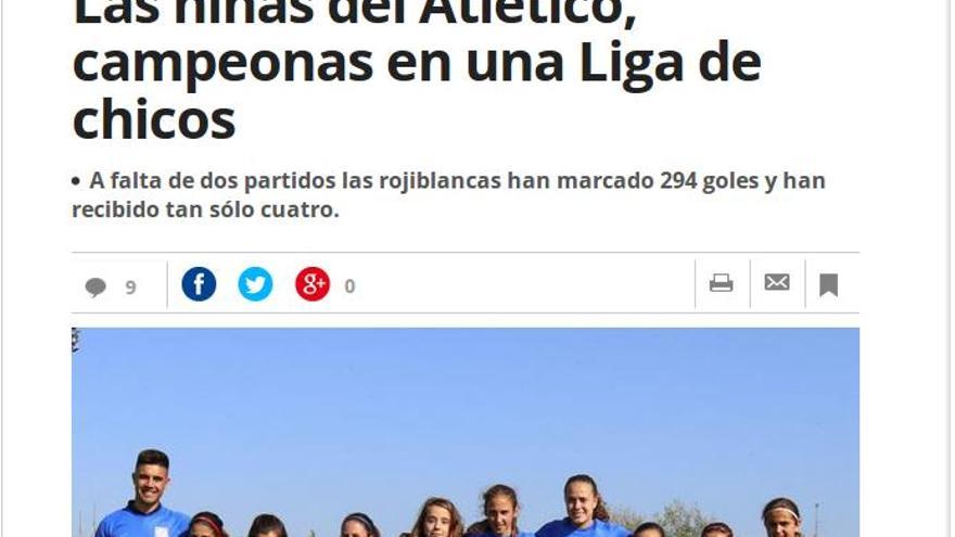 En Mundo Deportivo: "Las niñas del Atlético, campeonas en una Liga de chicos"