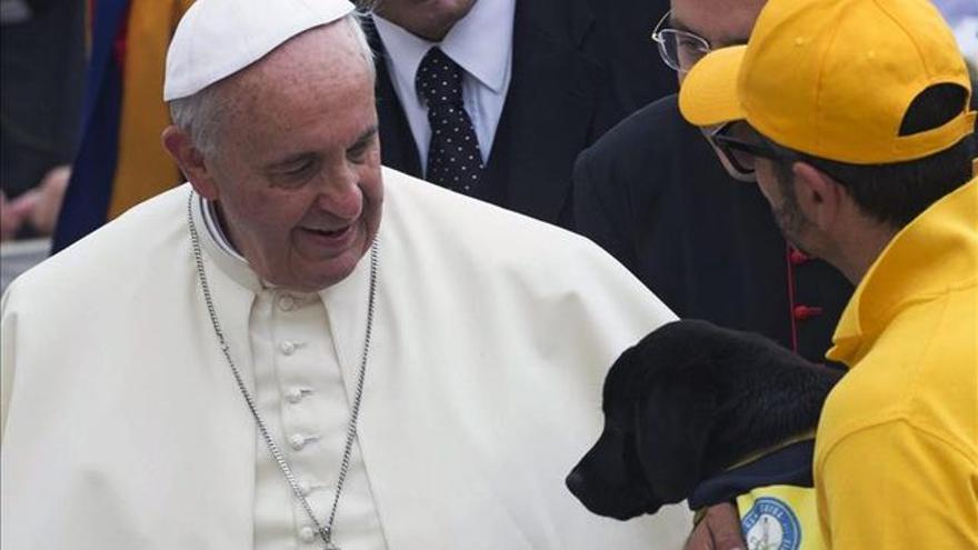 El Papa Francisco bendice a un perro. Foto: EFE