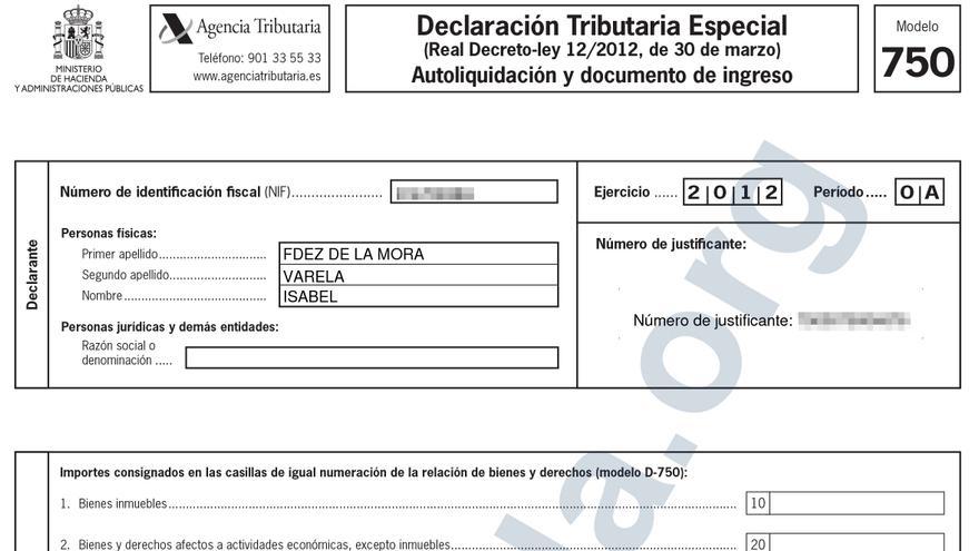 Declaración Tributaria Especial (DTE) presentada por la hija de Gonzalo Fernández de la Mora, ministro franquista