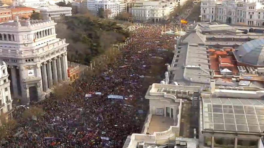 La calle Alcalá durante la "Marcha del Cambio", 31 enero de 2015. \ SkylineWebcams