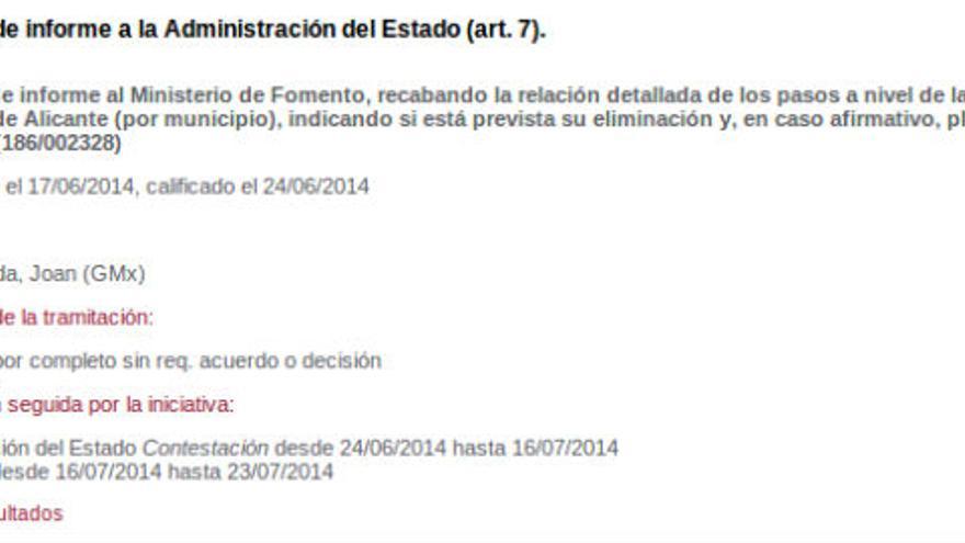 Ejemplo de una solicitud de informe de Joan Baldoví / Foto: congreso.es