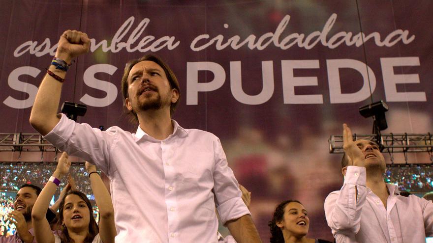 Pablo Iglesias durante su discurso en la Asamblea fundacional de Podemos celebrada en Vistalegre (Madrid). \ Marta Jara
