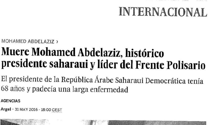 El "histórico presidente saharaui y líder del Frente Polisario" pasa a ser solo "líder del Frente Polisario durante 40 años".