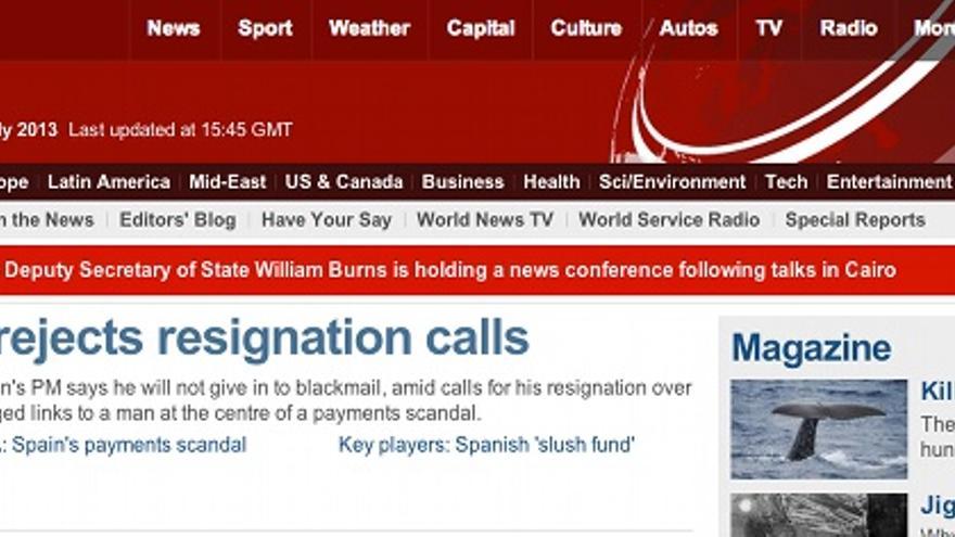 Página web de BBC News en la tarde del lunes.
