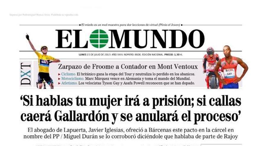 Portada El Mundo (15/07/2013)