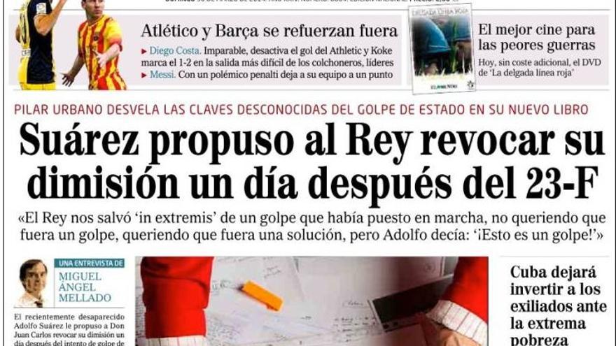 Portada del diario El Mundo del 30 de marzo de 2014. 