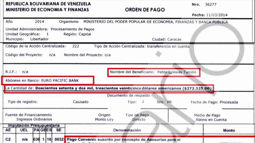 Supuesta de orden de pago de Venezuela a Pablo Iglesias