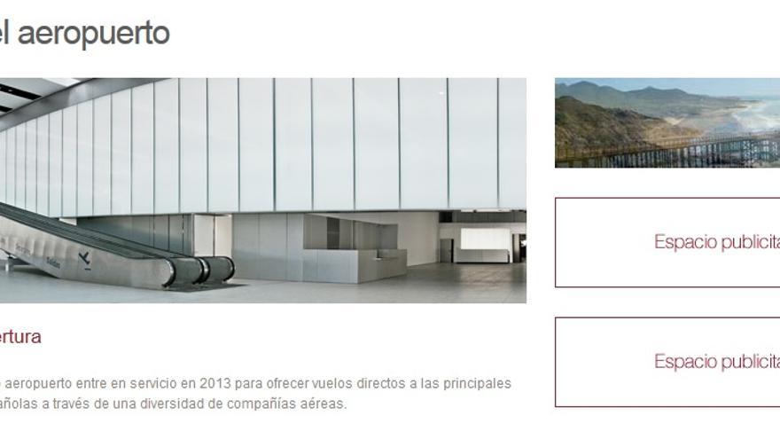 La web del aeropuerto de Murcia sigue anunciando su apertura en 2013