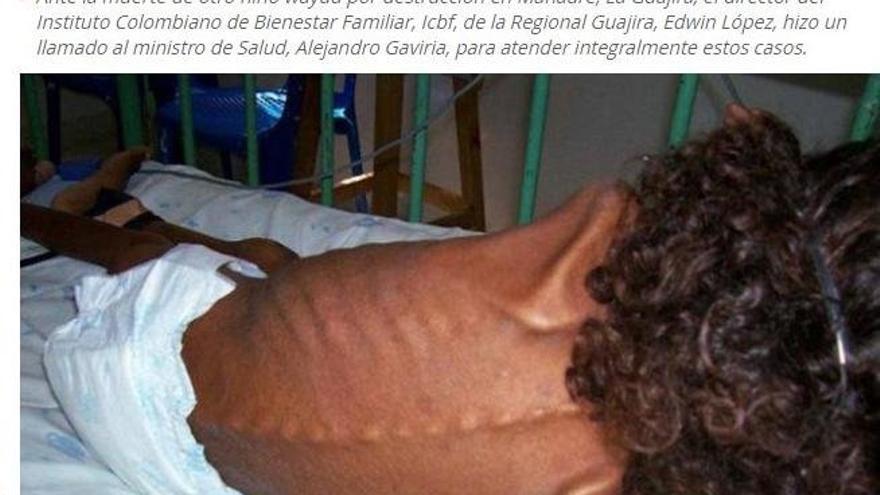 La noticia de la prensa colombiana del 24 de marzo con la misma fotografía de la niña contando que sucedió en Colombia.