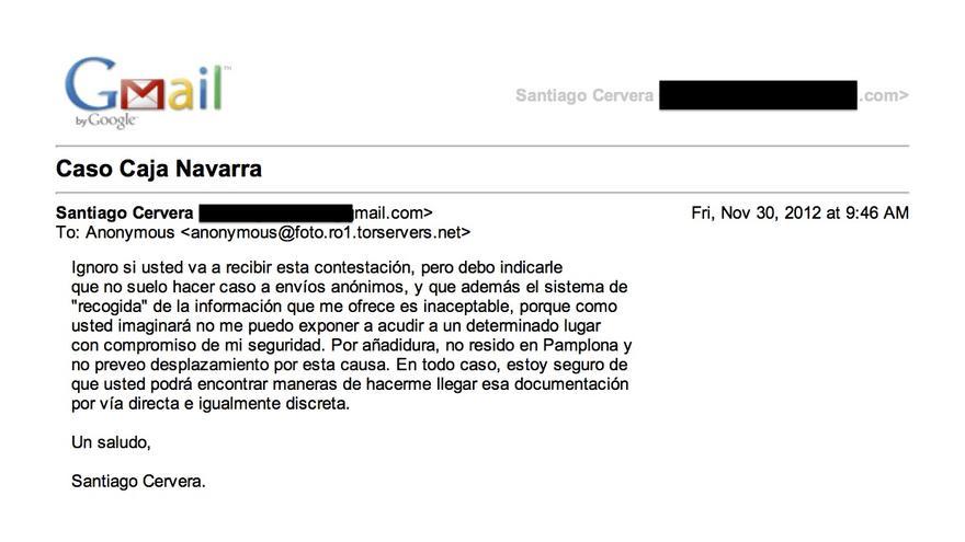 El supuesto correo que un anónimo envió a Santiago Cervera