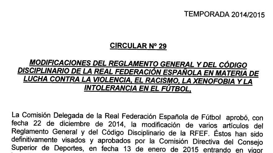 Circular aprobada por la federación española en enero de 2015. 