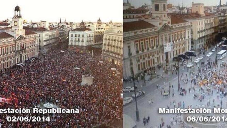 Manifestación republicana (Juan Luis Sánchez) / Manifestación monárquica (Skyline webcams)