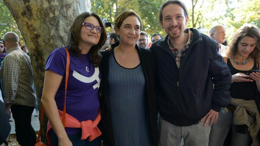 Mónica Oltra, Ada Colau y Pablo Iglesias. Foto: Podemos (Dani Gago)