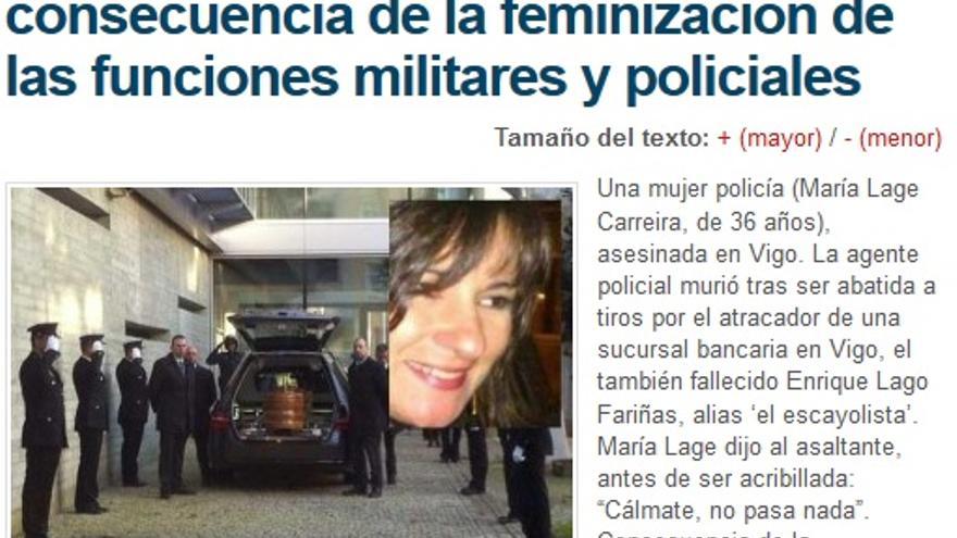 Pantallazo del artículo sobre el asesinato de la policía en Alerta Digital.
