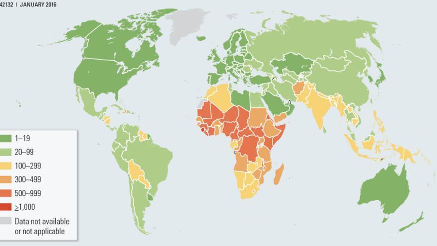 Tasas de mortalidad materna e infantil durante 2015 / Banco Mundial