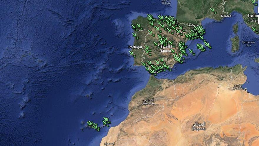 Mapa de las Asociaciones Cannábicas en España.