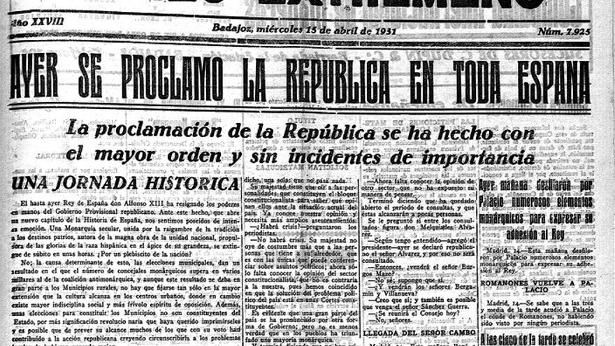 'El Correo Extremeño' informa el 15 de abril de 1931 de la proclamación de la II República en Badajoz